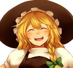  :d bad_id bad_pixiv_id blonde_hair bow braid closed_eyes face hair_bow hat kirisame_marisa open_mouth side_braid smile solo touhou tsuchifumazu upper_body witch witch_hat 