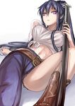  asymmetrical_clothes bad_id bad_pixiv_id belt blue_hair boots breasts cowboy_boots denim face jeans kanzaki_kaori large_breasts lying midriff navel on_back open_mouth pants ponytail purple_eyes scabbard sheath shirt single_pantsleg solo tea_(nakenashi) tied_shirt to_aru_majutsu_no_index 