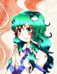  blush frog green_eyes green_hair hair_ornament kochiya_sanae long_hair snake solo tobi_(discharge_cycle) touhou 