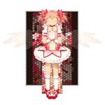  bad_id bad_pixiv_id bow choker ciel_arc closed_eyes dress frills gloves hair_ribbon hands_clasped kaname_madoka magical_girl mahou_shoujo_madoka_magica own_hands_together pink_hair ribbon short_twintails smile socks solo stained_glass twintails wings 