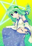  blue_eyes detached_sleeves green_hair highres kochiya_sanae long_hair navel solo t.o.d touhou 