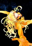  blonde_hair breasts cleavage down_blouse downblouse gundam headband katejina_loos large_breasts long_hair smile victory_gundam yellow_eyes 