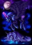  alicorn blue_hair crown crying cutie_mark equine female feral friendship_is_magic hair hasbro heilos horn horse long_hair mammal mare_in_the_moon moon my_little_pony night nightmare_moon_(mlp) pegacorn plain_background pony princess_luna_(mlp) stars tail water winged_unicorn wings 