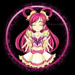  brooch bug butterfly closed_eyes collarbone cure_dream earrings frills hair_ribbon hair_rings insect jewelry long_hair magical_girl maryu midriff navel pink pink_hair pleated_skirt precure ribbon skirt skirt_set solo sparkle yes!_precure_5 yumehara_nozomi 