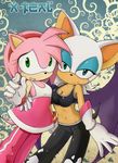  bat blue_eyes breasts cleavage clothed clothing couple duo female gloves green_eyes hair hedgehog help_me hug looking_at_viewer mammal midriff navel pants pink pink_body pink_hair rouge_the_bat scared sega sonic_(series) sonic_riders sports_bra tail white white_clothing white_hair wings x-teal 