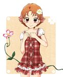  brown_eyes brown_hair dress eyelashes flower frills gathers hair_flower hair_ornament hands_on_own_chest maryu natsuki_rin precure short_hair skirt smile solo very_short_hair yes!_precure_5 