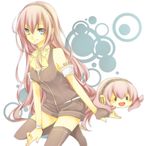  bare_shoulders black_legwear blue_eyes fingerless_gloves gloves hairband headphones kuroi_(liar-player) long_hair looking_at_viewer megurine_luka open_mouth pink_hair sitting smile solo takoluka thighhighs very_long_hair vocaloid 