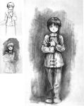  abe_yoshitoshi absurdres artbook greyscale highres iwakura_lain monochrome official_art scan serial_experiments_lain sketch traditional_media 