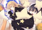  bed blonde_hair braid earth hakurei_reimu jupiter kirisame_marisa pajamas pillow planet shiromiso short_hair star touhou yellow_eyes yukkuri_shiteitte_ne 