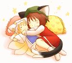  character_doll chen doll eijima_moko hug sleeping smile solo touhou yakumo_ran 