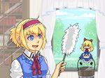  alice_margatroid alternate_hairstyle bad_deviantart_id bad_id blonde_hair cleaning k0n3k0 shanghai_doll short_hair solo touhou 