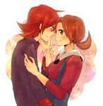  1girl alternate_costume blush brown_hair couple hat hetero kotone_(pokemon) pocky1202 pokemon pokemon_(game) pokemon_hgss red_hair silver_(pokemon) twintails 