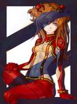  blue_eyes bodysuit hair_up multicolored multicolored_bodysuit multicolored_clothes neon_genesis_evangelion non-web_source orange_bodysuit orange_hair plugsuit rebuild_of_evangelion red_bodysuit sasahara_inside shade shikinami_asuka_langley solo souryuu_asuka_langley test_plugsuit 