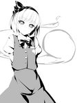  :&lt; arms_behind_back bangs blunt_bangs bob_cut bow bowtie flat_chest ghost greyscale hairband highres hitodama konpaku_youmu konpaku_youmu_(ghost) monochrome rokuwata_tomoe short_hair solo touhou tsurime 