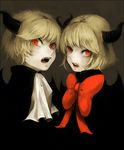  1girl blonde_hair face fangs horns original red_eyes short_hair tetsuko_(tetsuko009) 