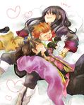  black_eyes black_hair boots brown_hair fuyu_(pixiv44308) gloves grey_footwear grin karol_capel knee_boots long_hair lying male_focus multiple_boys ponytail raven_(tales) scarf smile tales_of_(series) tales_of_vesperia yuri_lowell 