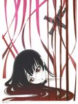  absurdres artbook black_hair doll enma_ai highres jigoku_shoujo long_hair oka_mariko red_ribbon ribbon scan solo waraningyou 