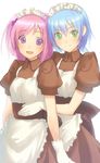  apron blue_hair gloves green_eyes hairband kafra kage_yuu maid multiple_girls pink_hair purple_eyes ragnarok_online smile 