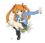  blue_eyes boots cat hiro_(dismaless) kanon orange_hair piro ribbon sawatari_makoto solo twintails 