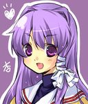  clannad fujibayashi_kyou hair_intakes hikarizaka_private_high_school_uniform long_hair purple_eyes purple_hair ryou-tan+ school_uniform solo 