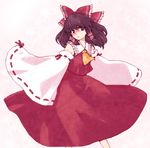  akr_et ascot bad_id bad_pixiv_id bow brown_eyes brown_hair detached_sleeves hair_bow hair_tubes hakurei_reimu long_skirt looking_at_viewer red_skirt short_hair skirt sleeves_past_wrists solo touhou wide_sleeves 