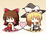  bad_id bad_pixiv_id beni_shake blonde_hair character_doll doll hakurei_reimu hat kirisame_marisa multiple_girls ribbon touhou witch_hat 