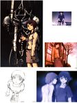  abe_yoshitoshi absurdres artbook bed brown_eyes brown_hair dual_persona dusk from_above highres iwakura_lain machine nude official_art partially_colored scan serial_experiments_lain short_hair sitting sketch skirt tears traditional_media tree vending_machine 