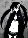  bad_id bad_pixiv_id belt black_hair black_rock_shooter black_rock_shooter_(character) coat highres long_hair midriff monochrome s-kan solo star twintails 