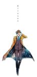  arm_at_side blue_neckwear brown_hair closed_mouth coat collared_shirt covered_eyes doctor_who floating formal french frown hand_on_own_face hand_up jacket long_sleeves male_focus necktie open_clothes open_coat pants petals raye shirt simple_background solo space_print starry_sky_print suit tenth_doctor the_doctor white_background white_shirt 