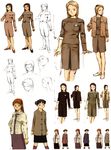  abe_yoshitoshi absurdres artbook brown brown_eyes brown_hair character_sheet coat costume_chart dress highres multiple_girls official_art partially_colored scan serial_experiments_lain short_hair sketch sweater traditional_media yonera_touko 