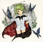  antennae bad_id bad_pixiv_id bottomless bug butterfly cape green_eyes green_hair insect leaf long_sleeves pinkxxxna shirt short_hair solo touhou traditional_media watercolor_(medium) white_shirt wriggle_nightbug 