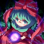  ayakashi_(monkeypanch) bad_id bad_pixiv_id bow dress front_ponytail green_eyes green_hair hair_bow kagiyama_hina long_hair solo touhou 