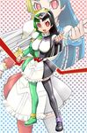  antennae apron belt kamen_rider kamen_rider_double kamen_rider_w long_hair maid multicolored_hair personification red_eyes rider-tan solo thighhighs ueyama_michirou zoom_layer 