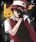  baseball_cap fingerless_gloves gen_1_pokemon gloves hat male_focus pikachu pixiv_red pokemon pokemon_(creature) pokemon_(game) red_(pokemon) red_(pokemon_rgby) run_(mayuru) 