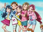  blue_hair bow brown_eyes brown_hair closed_eyes hanasaki_tsubomi heartcatch_precure! hirokawa_kouichirou kuroda_rumiko kurumi_erika long_hair multiple_girls myoudouin_itsuki pink_bow pink_eyes polka_dot precure purple_eyes purple_hair red_hair sakuma_toshiko sawai_naomi short_hair smile striped twintails 