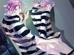  against_wall ass censored erection gian_carlo jewelry lowres luchino_gregoretti lucky_dog male male_focus necklace penis pink_hair pixelated_penis prison prisoner shirt striped striped_shirt tennenouji undressing yaoi 