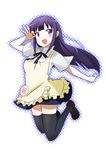  apron badge black_legwear glasses jumping long_hair looking_away purple_eyes purple_hair skirt solo thighhighs tray tsurime waitress working!! yamada_aoi yokoshima_(euphoria) 