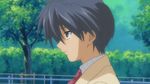  animated animated_gif blue_eyes blue_hair blush breast_press breasts cap clannad gif hair_bobbles hair_ornament hands_over_eyes ichinose_kotomi long_hair okazaki_tomoya purple_eyes purple_hair school_uniform screencap suprise surprised twintails 