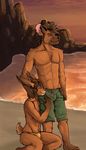  beach bulge canine couple cuddle cuddling cute duo gay girly hair lagomorph male mammal romantic seaside swimming_trunks swimsuit thong unknown_artist water 