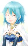  armband blue_hair cape closed_eyes earphones ko-on_(ningen_zoo) magical_girl mahou_shoujo_madoka_magica miki_sayaka short_hair smile solo 