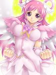  angel_wings breasts bug butterfly clenched_hands cure_dream dress earrings flower hair_rings head_wings insect jewelry long_hair magical_girl medium_breasts pink pink_flower pink_hair pink_rose precure purple_eyes rose shining_dream smile solo wings yaso_shigeru yes!_precure_5 yumehara_nozomi 