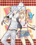  blue_eyes breasts brown_eyes brown_hair elie haru_glory large_breasts plue rave rave_master silver_hair skirt smile sword weapon 