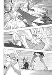  alice_margatroid blood book comic doujinshi fuantei greyscale hairband hat highres long_hair monochrome multiple_girls patchouli_knowledge thighhighs torn_clothes touhou 