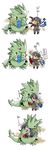  asymmetrical_wings black_hair blush bow carrying chibi crossover fang gameplay_mechanics gao gen_2_pokemon height_difference highres houjuu_nue monster nue_(phrase) pokemon pokemon_(creature) pokemon_(game) princess_carry red_eyes reio ribbon sand short_hair size_difference tears thighhighs touhou tyranitar wings 