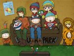  6+boys ^_^ blush_stickers cartman chibi couch eric_cartman eyes_closed food happy hat indoors kenny kenny_mccormick kyle kyle_broflovski multiple_boys smile south_park stan stan_marsh 