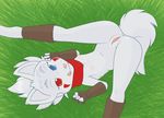  anus boots canine cub female furry_wolf gloves grass helsy heterochromia lying mammal markings nipples on_back presenting pussy scarf solo spread_legs spreading tongue tongue_out urara wolf young 