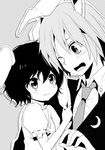  1girl animal_ears bishounen blush bunny_ears genderswap genderswap_(ftm) greyscale inaba_tewi kurot monochrome reisen_udongein_inaba smile touhou 