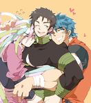  3boys black_hair blue_hair coco_(toriko) hug long_hair male male_focus multicolored_hair multiple_boys sani_(toriko) scar short_hair smile toriko_(series) toriko_(toriko) yaoi 