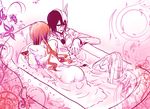  1girl arrancar bad_id bad_pixiv_id bath bathtub black_hair bleach claw_foot_bathtub espada facial_mark green_eyes hole_on_body inoue_orihime kuronomine long_hair orange_hair skull ulquiorra_cifer white_skin 