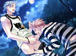  censored cum cum_in_mouth fellatio gian_carlo ivan_fiore lowres lucky_dog moon night oral outdoors penis pink_hair pixelated_penis prison prisoner shirt striped striped_shirt tattoo tennenouji undressing yaoi 